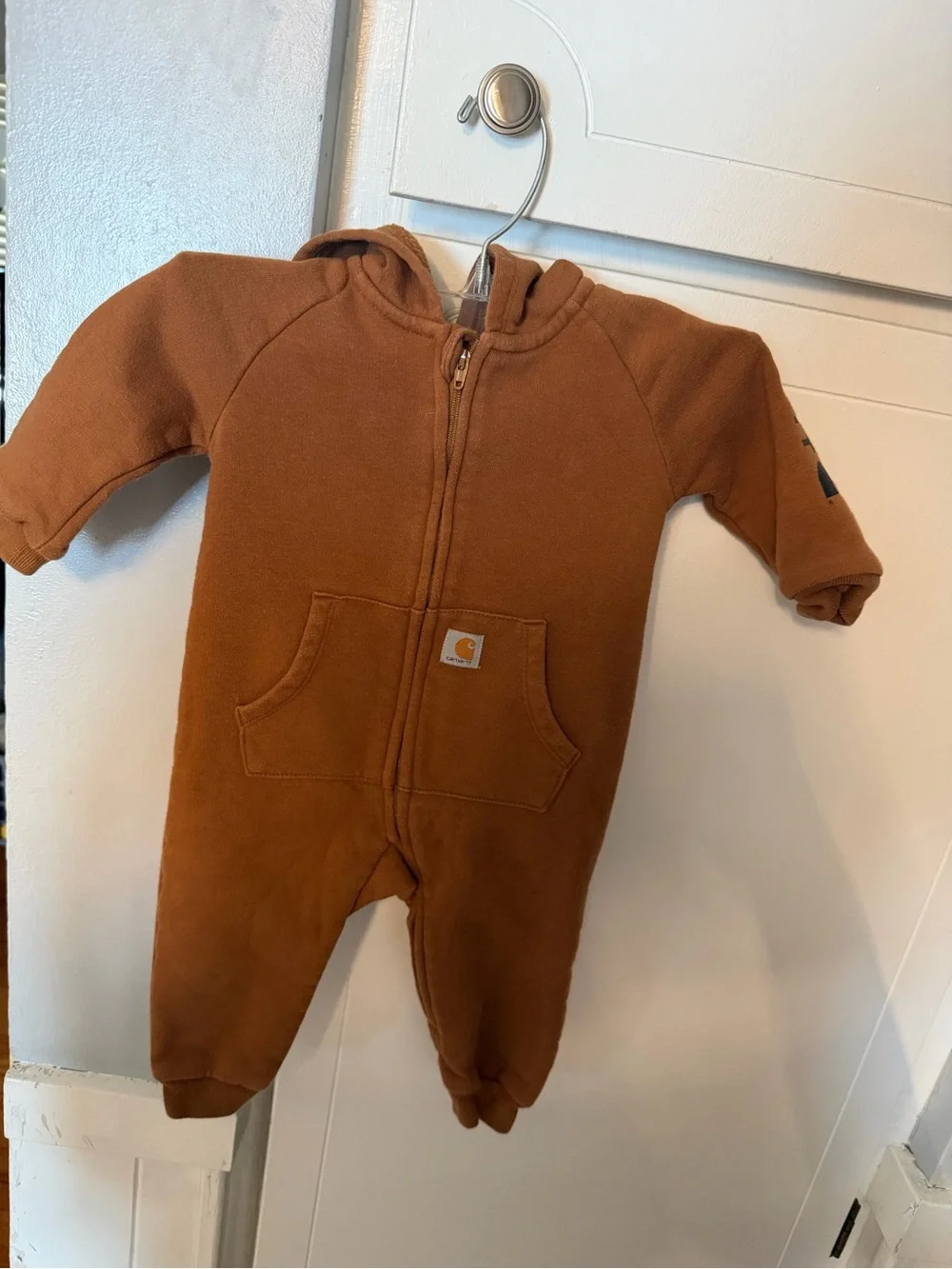 Carhartt Brown Hooded Fleece One-Piece for Kids